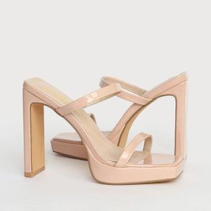 Lulu's Size 9 Light Nude Square Toe Platform Slide Sandals
